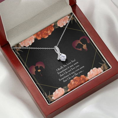 To My Girlfriend Really Love You English Message Card W Mahogany Style Luxury Box Eternity Ribbon Stone Necklace - Alluring Beauty Necklace Gift For Her