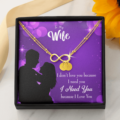 To My Wife Because I Love You Infinity Bracelet With Initial Charms - Infinity Bracelet