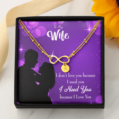 To My Wife Because I Love You Infinity Bracelet With Initial Charms - Infinity Bracelet