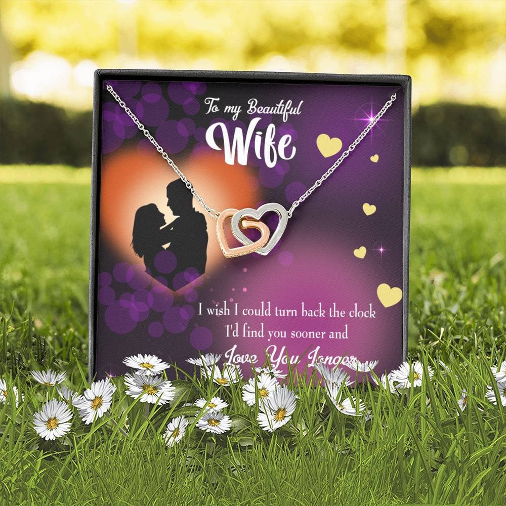 Wife Gift For Wife Birthday Love You Longer Inseparable Love Pendant 18k Rose Gold Finish 16� - Interlocking Hearts Necklace