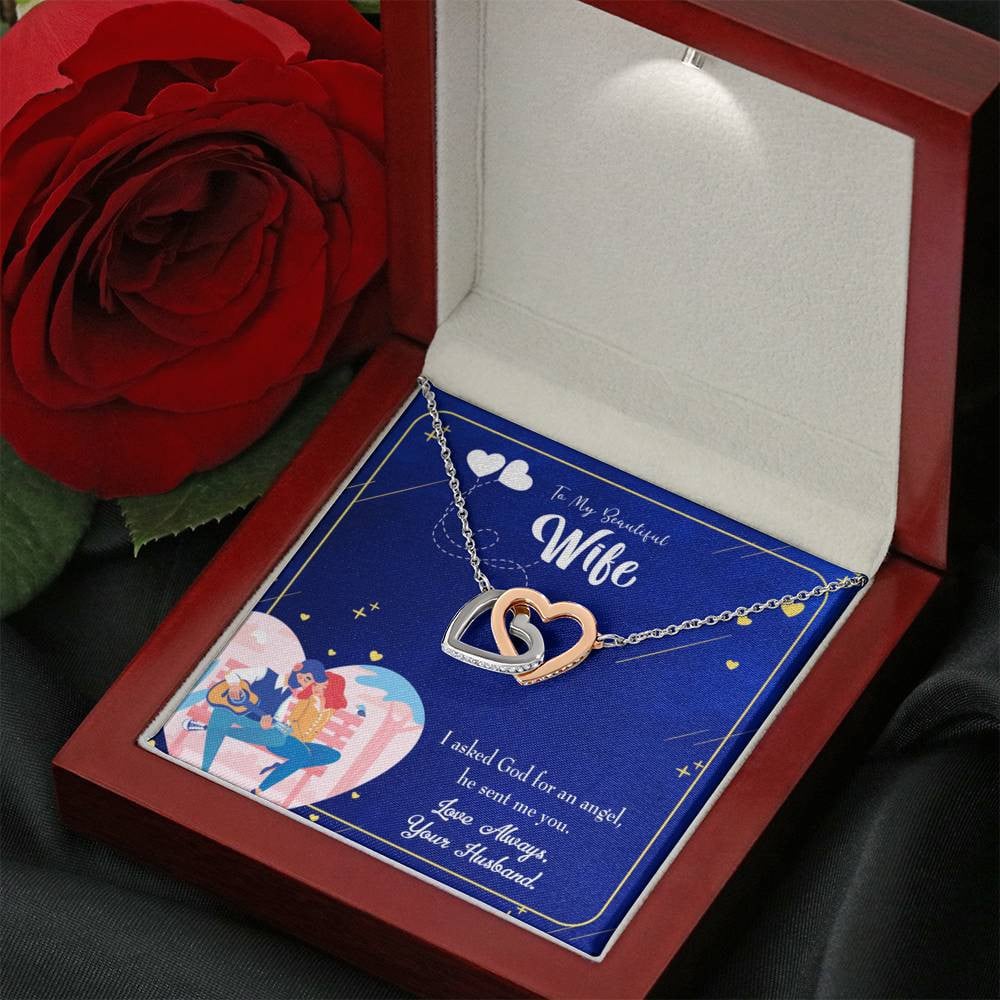 Wife Gift For Wife Birthday I Asked God Inseparable Love Pendant 18k Rose Gold Finish 16� - Interlocking Hearts Necklace