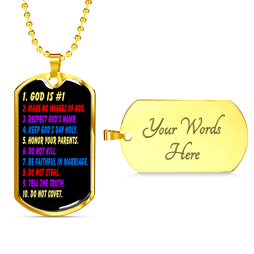 Kids 10 Commandments Necklace Dog Tag 24" Chain - Luxury Love Messages Dog Tag Gifts For Him