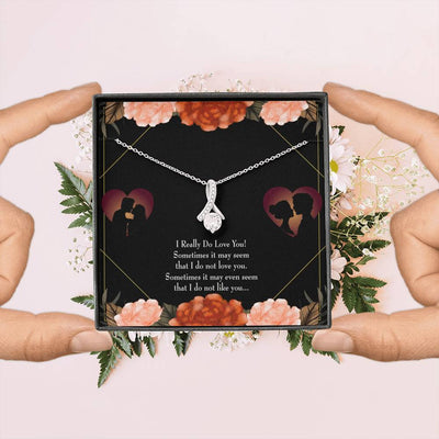 To My Girlfriend Really Love You English Message Card W Mahogany Style Luxury Box Eternity Ribbon Stone Necklace - Alluring Beauty Necklace Gift For Her