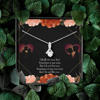 To My Girlfriend Really Love You English Message Card W Mahogany Style Luxury Box Eternity Ribbon Stone Necklace - Alluring Beauty Necklace Gift For Her