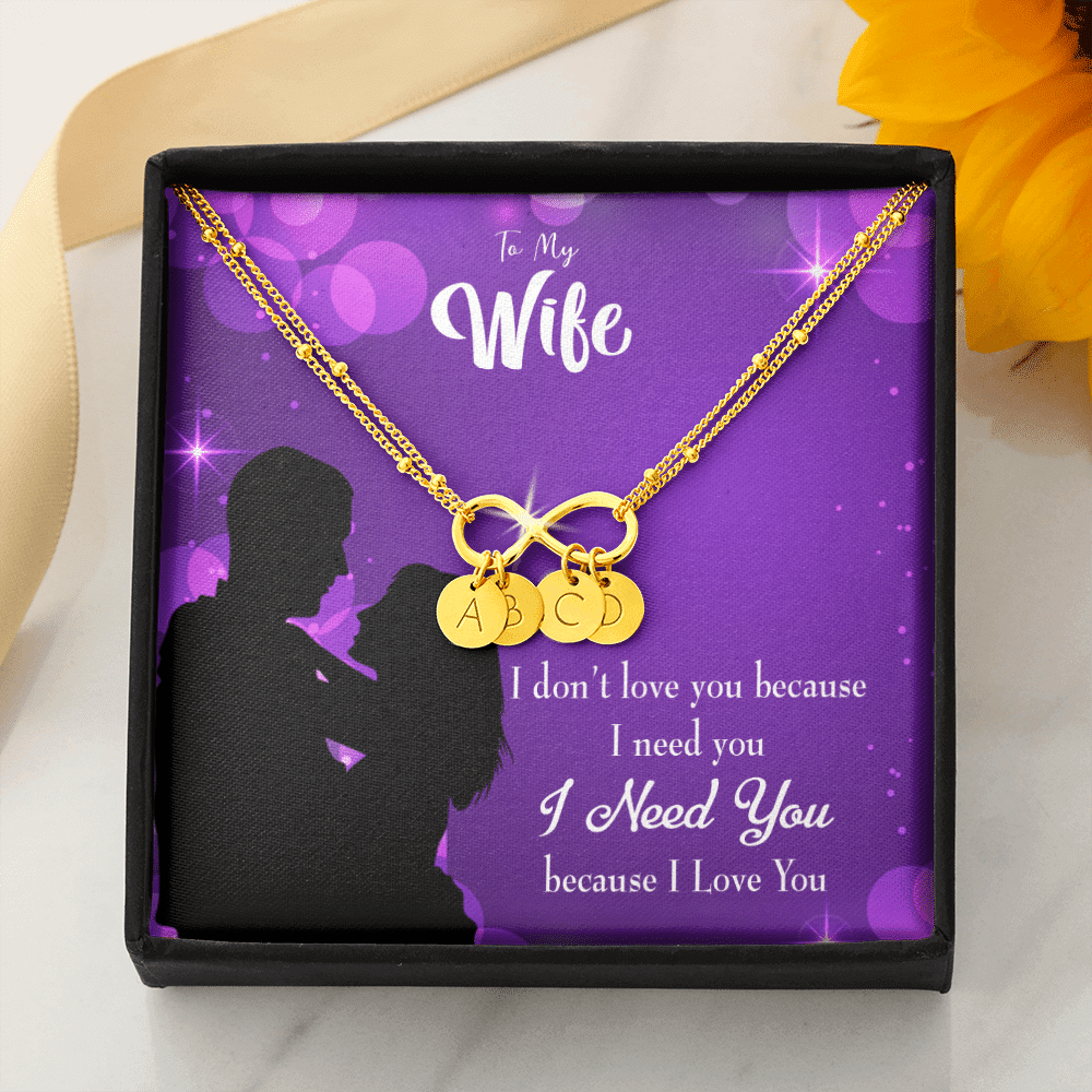 To My Wife Because I Love You Infinity Bracelet With Initial Charms - Infinity Bracelet