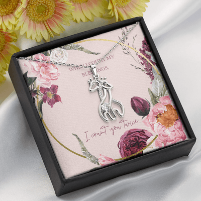 To My Wife I Count You Twice Giraffe Charm Necklace Message Card - Giraffe Necklace