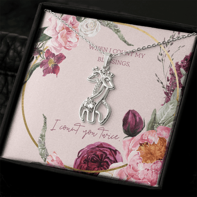 To My Wife I Count You Twice Giraffe Charm Necklace Message Card - Giraffe Necklace