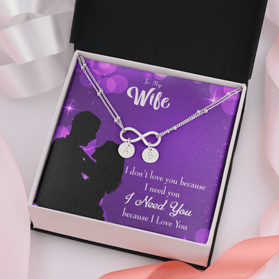 To My Wife Because I Love You Infinity Bracelet With Initial Charms - Infinity Bracelet