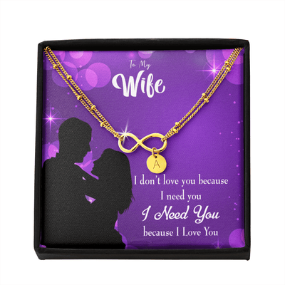 To My Wife Because I Love You Infinity Bracelet With Initial Charms - Infinity Bracelet