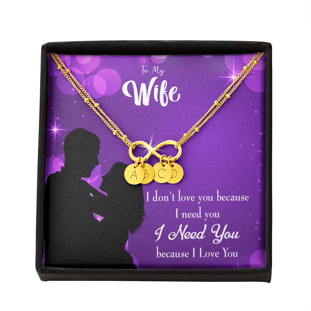 To My Wife Because I Love You Infinity Bracelet With Initial Charms - Infinity Bracelet