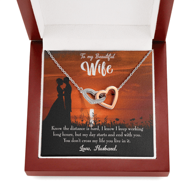 Wife Gift For Wife Birthday Knowing The Distance Inseparable Love Pendant 18k Rose Gold Finish 16� - Interlocking Hearts Necklace