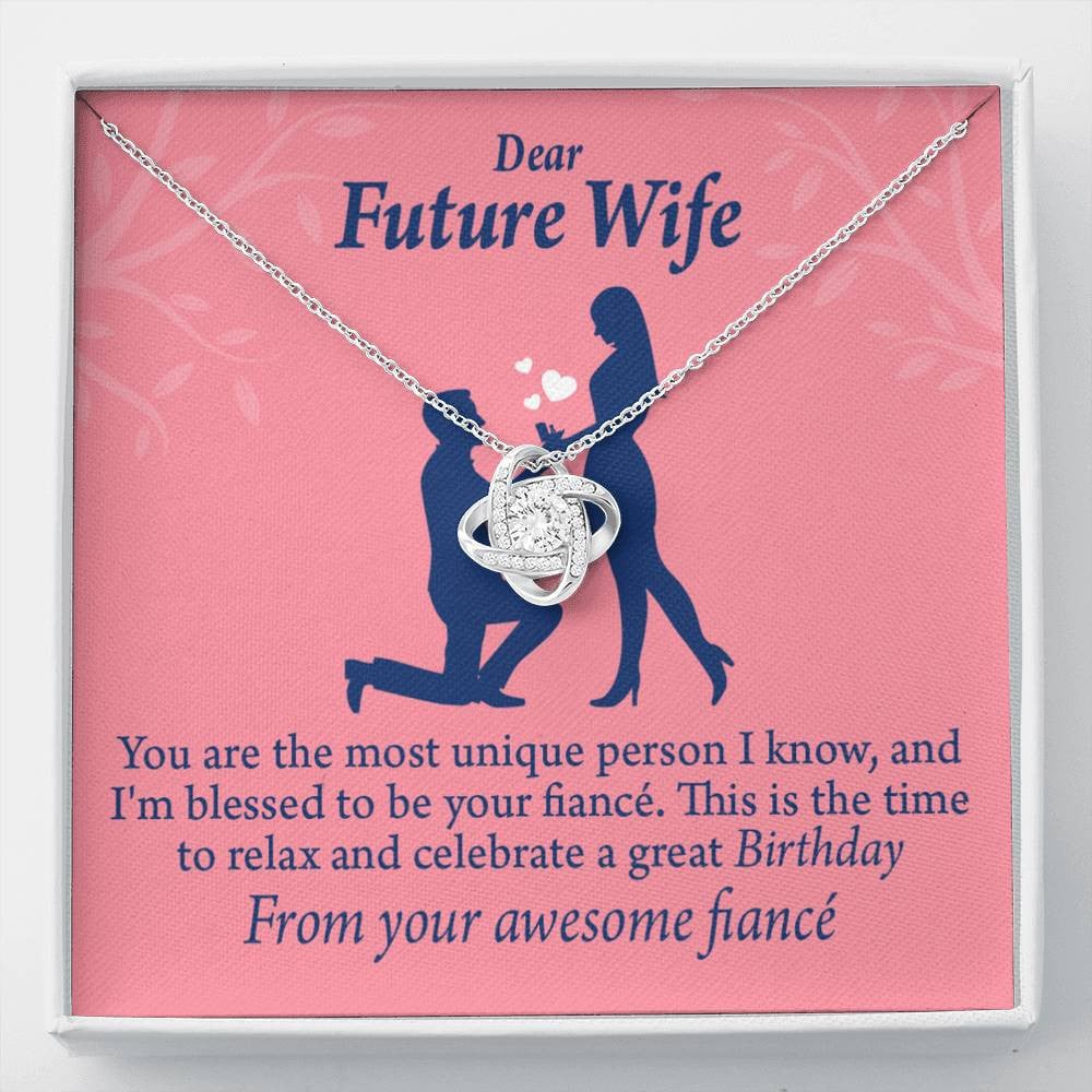 Wife Message Card Fiance Birthday Love Knot Pendant Necklace Stainless Steel W Cz Stone - Luxury Love Knot Necklace Meanful Gift Idea For Her/Him