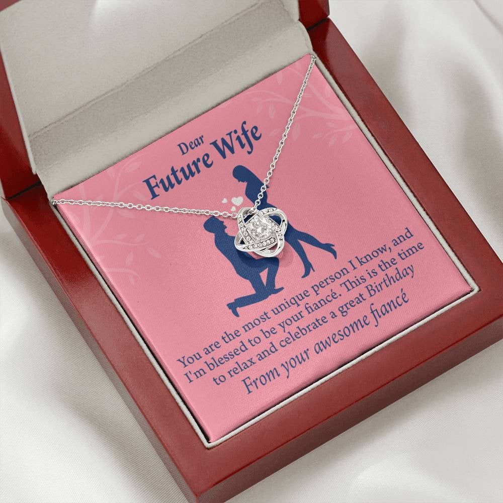 Wife Message Card Fiance Birthday Love Knot Pendant Necklace Stainless Steel W Cz Stone - Luxury Love Knot Necklace Meanful Gift Idea For Her/Him