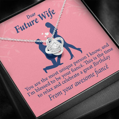 Wife Message Card Fiance Birthday Love Knot Pendant Necklace Stainless Steel W Cz Stone - Luxury Love Knot Necklace Meanful Gift Idea For Her/Him