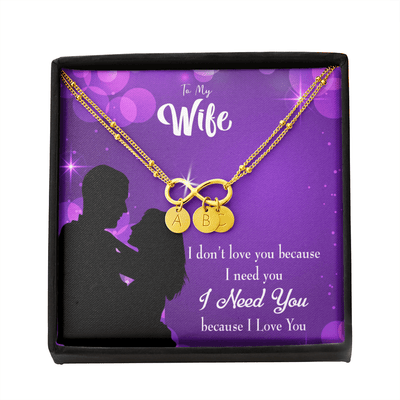 To My Wife Because I Love You Infinity Bracelet With Initial Charms - Infinity Bracelet