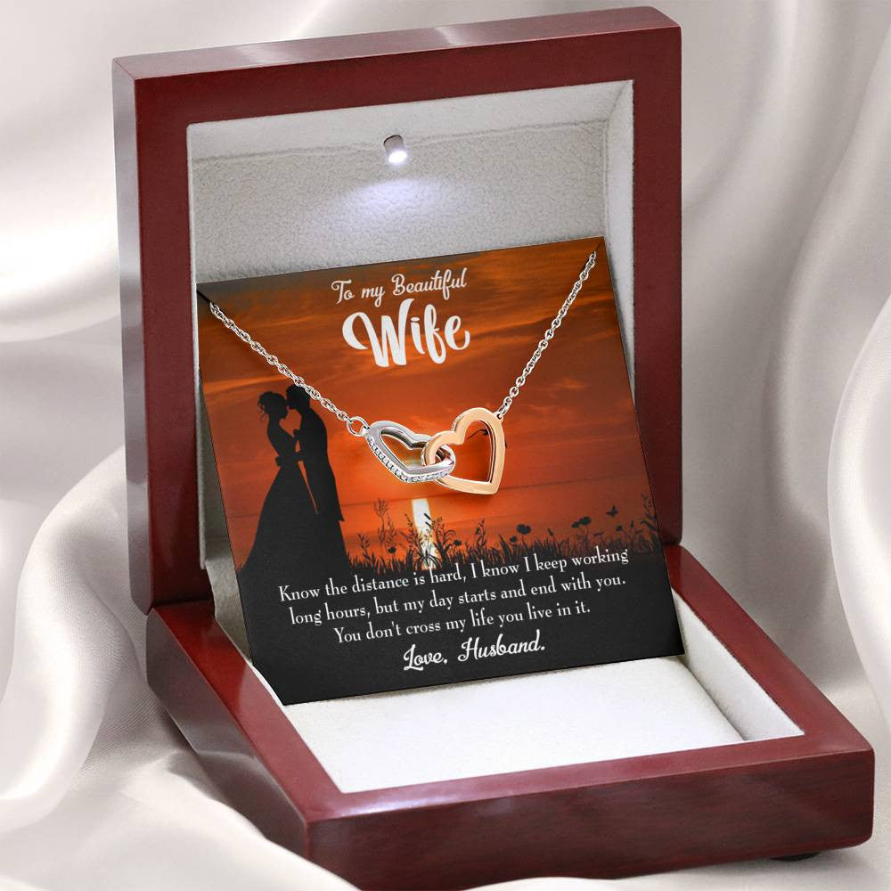 Wife Gift For Wife Birthday Knowing The Distance Inseparable Love Pendant 18k Rose Gold Finish 16� - Interlocking Hearts Necklace