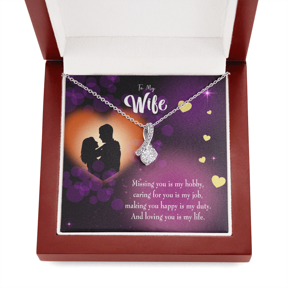 Gift For Wife Love Of My Life Eternity Ribbon Stone Pendant 14K White Gold Stainless Steel Jewelry Gift  - Alluring Beauty Necklace Gift For Her