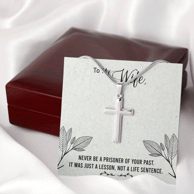 Christian Encouragement Card To My Wifenever Be A Prisoner Faith Cross Necklace Stainless Steel Pendant Religious Gift - Meanful Cross Messages Card Gift Idea