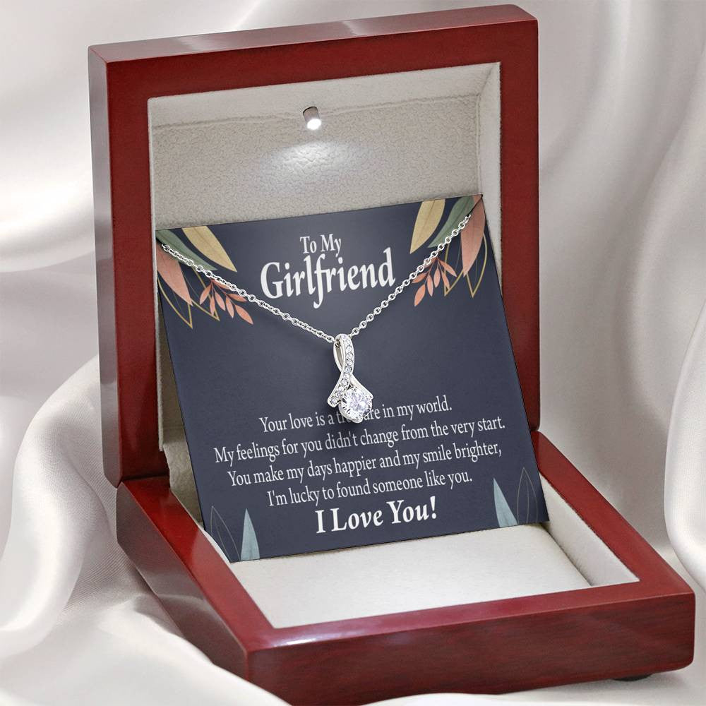 To My Girlfriend You Are My Treasure Message Card W Mahogany Style Luxury Box Eternity Ribbon Stone Necklace - Alluring Beauty Necklace Gift For Her