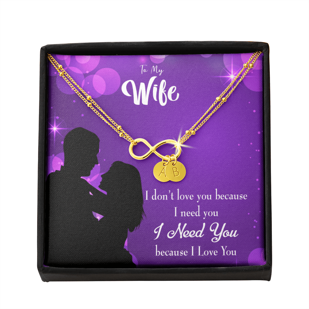 To My Wife Because I Love You Infinity Bracelet With Initial Charms - Infinity Bracelet