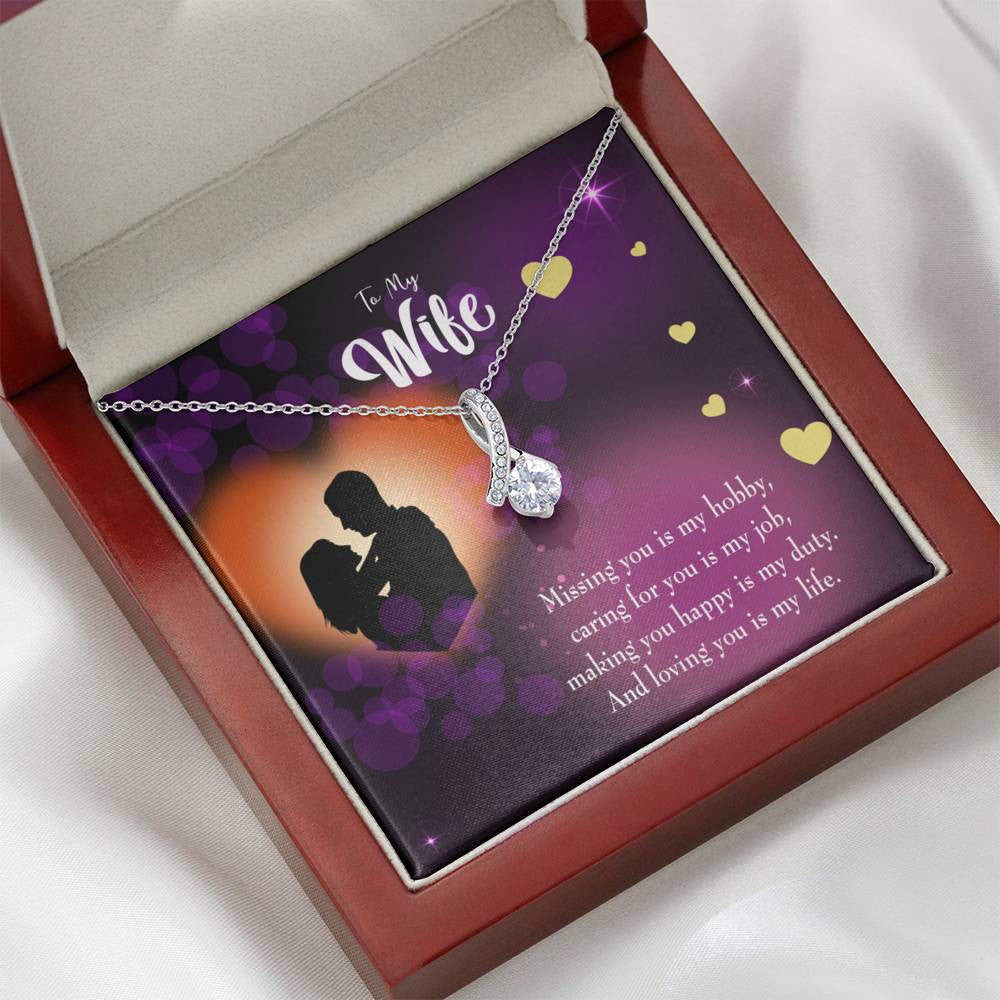 Gift For Wife Love Of My Life Eternity Ribbon Stone Pendant 14K White Gold Stainless Steel Jewelry Gift  - Alluring Beauty Necklace Gift For Her