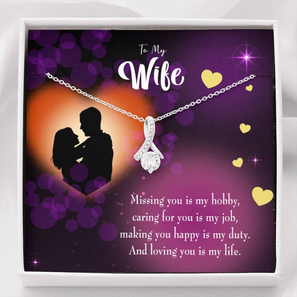 Gift For Wife Love Of My Life Eternity Ribbon Stone Pendant 14K White Gold Stainless Steel Jewelry Gift  - Alluring Beauty Necklace Gift For Her