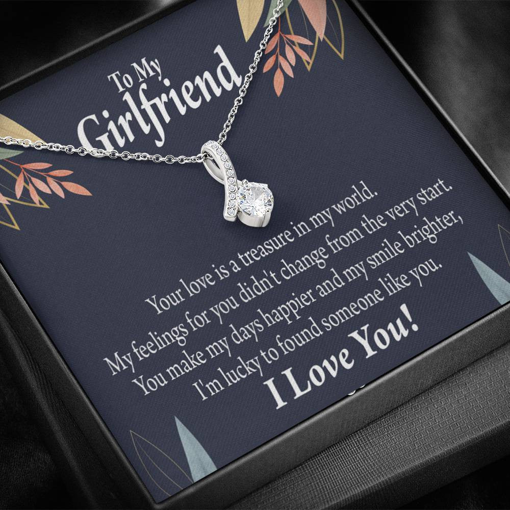 To My Girlfriend You Are My Treasure Message Card W Mahogany Style Luxury Box Eternity Ribbon Stone Necklace - Alluring Beauty Necklace Gift For Her