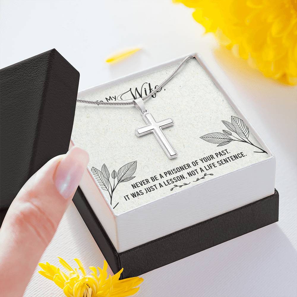 Christian Encouragement Card To My Wifenever Be A Prisoner Faith Cross Necklace Stainless Steel Pendant Religious Gift - Meanful Cross Messages Card Gift Idea
