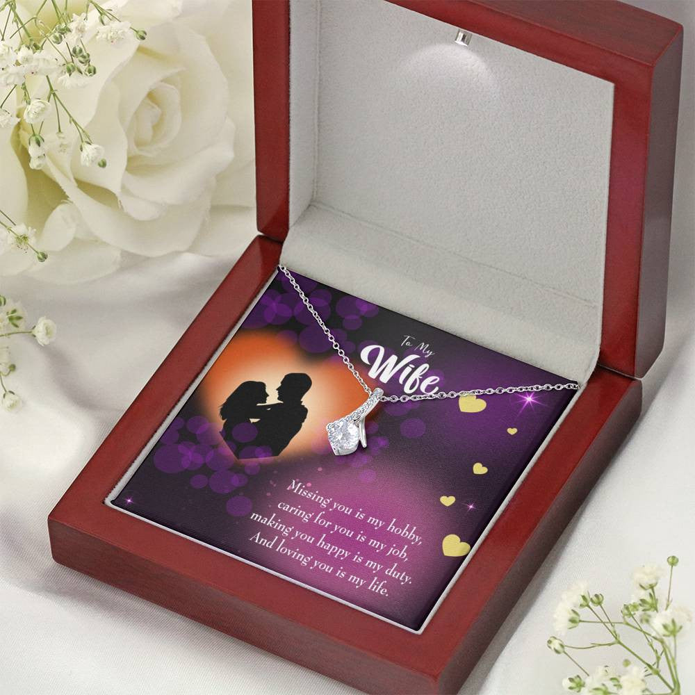 Gift For Wife Love Of My Life Eternity Ribbon Stone Pendant 14K White Gold Stainless Steel Jewelry Gift  - Alluring Beauty Necklace Gift For Her