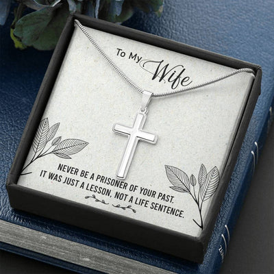 Christian Encouragement Card To My Wifenever Be A Prisoner Faith Cross Necklace Stainless Steel Pendant Religious Gift - Meanful Cross Messages Card Gift Idea
