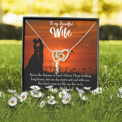 Wife Gift For Wife Birthday Knowing The Distance Inseparable Love Pendant 18k Rose Gold Finish 16� - Interlocking Hearts Necklace