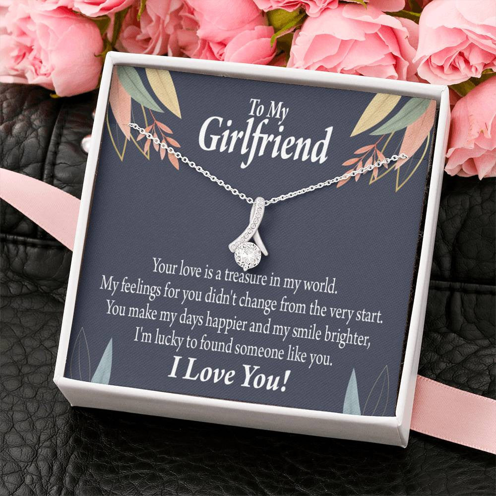 To My Girlfriend You Are My Treasure Message Card W Mahogany Style Luxury Box Eternity Ribbon Stone Necklace - Alluring Beauty Necklace Gift For Her