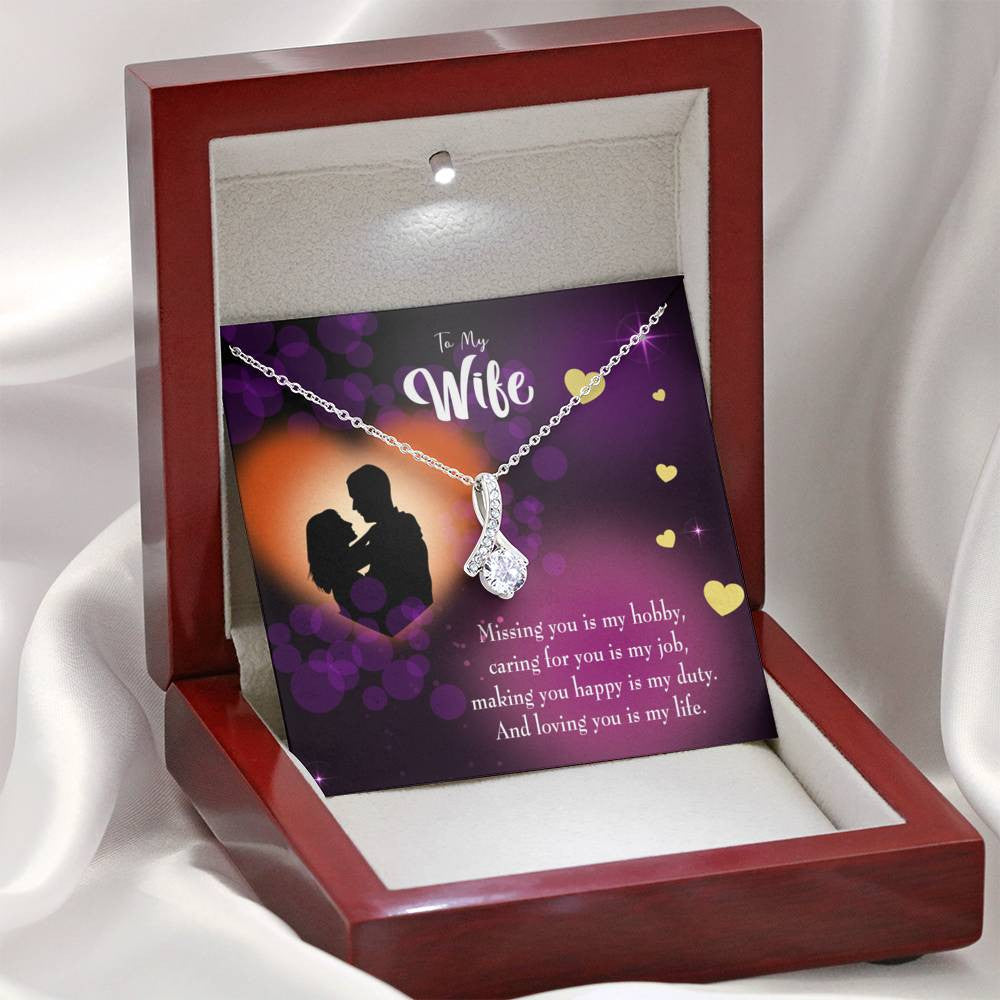 Gift For Wife Love Of My Life Eternity Ribbon Stone Pendant 14K White Gold Stainless Steel Jewelry Gift  - Alluring Beauty Necklace Gift For Her