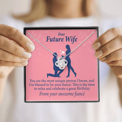 Wife Message Card Fiance Birthday Love Knot Pendant Necklace Stainless Steel W Cz Stone - Luxury Love Knot Necklace Meanful Gift Idea For Her/Him