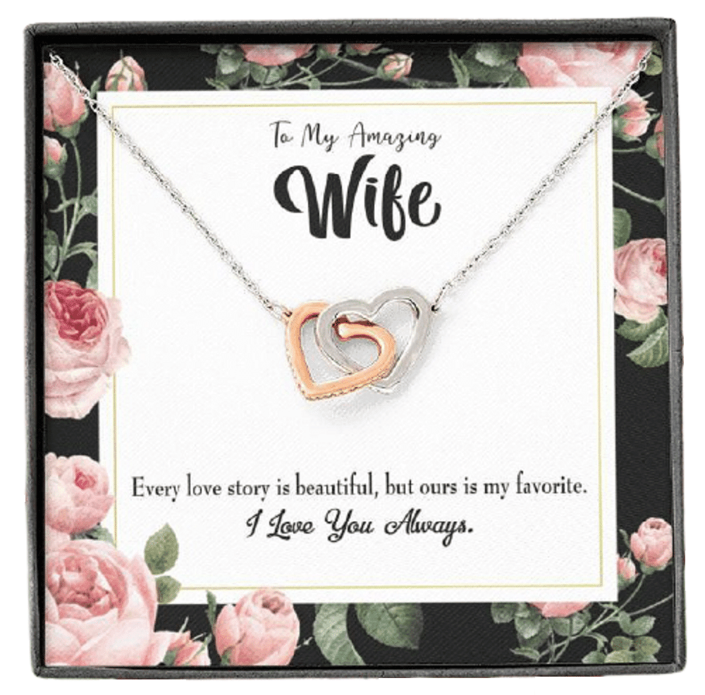 Wife Gift For Wife Birthday My Wife Our Story Inseparable Love Pendant 18k Rose Gold Finish 16� - Interlocking Hearts Necklace