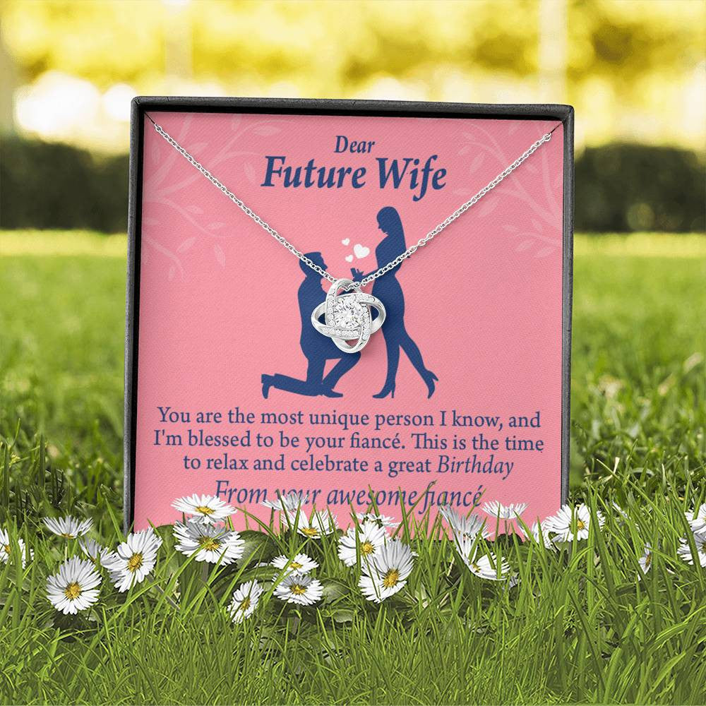 Wife Message Card Fiance Birthday Love Knot Pendant Necklace Stainless Steel W Cz Stone - Luxury Love Knot Necklace Meanful Gift Idea For Her/Him