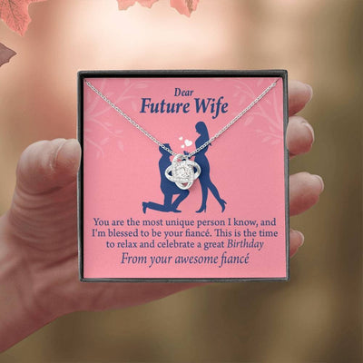 Wife Message Card Fiance Birthday Love Knot Pendant Necklace Stainless Steel W Cz Stone - Luxury Love Knot Necklace Meanful Gift Idea For Her/Him