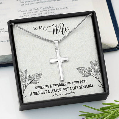 Christian Encouragement Card To My Wifenever Be A Prisoner Faith Cross Necklace Stainless Steel Pendant Religious Gift - Meanful Cross Messages Card Gift Idea