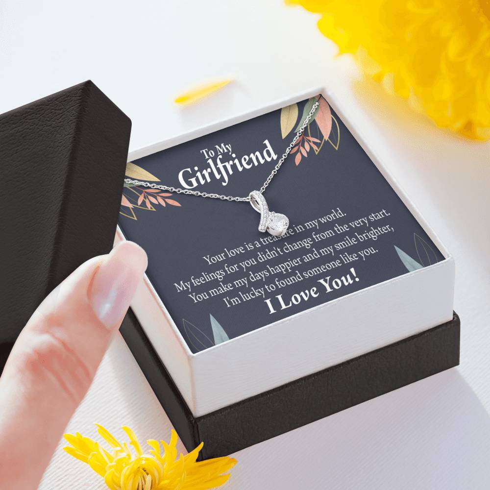 To My Girlfriend You Are My Treasure Message Card W Mahogany Style Luxury Box Eternity Ribbon Stone Necklace - Alluring Beauty Necklace Gift For Her