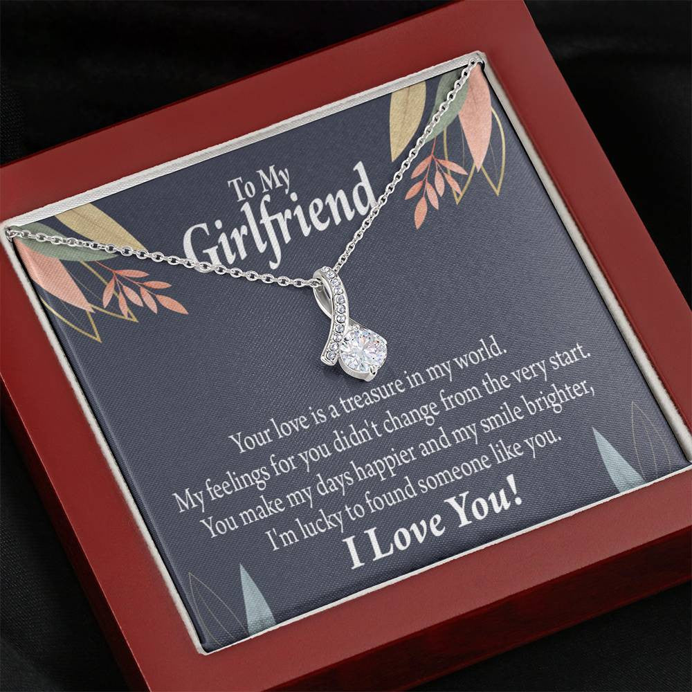 To My Girlfriend You Are My Treasure Message Card W Mahogany Style Luxury Box Eternity Ribbon Stone Necklace - Alluring Beauty Necklace Gift For Her