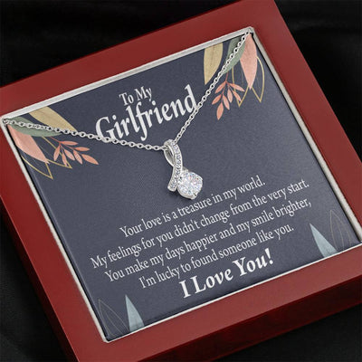 To My Girlfriend You Are My Treasure Message Card W Mahogany Style Luxury Box Eternity Ribbon Stone Necklace - Alluring Beauty Necklace Gift For Her