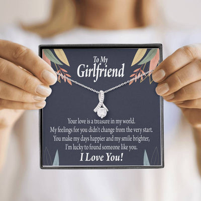To My Girlfriend You Are My Treasure Message Card W Mahogany Style Luxury Box Eternity Ribbon Stone Necklace - Alluring Beauty Necklace Gift For Her
