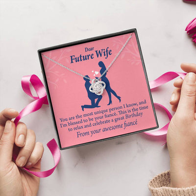Wife Message Card Fiance Birthday Love Knot Pendant Necklace Stainless Steel W Cz Stone - Luxury Love Knot Necklace Meanful Gift Idea For Her/Him
