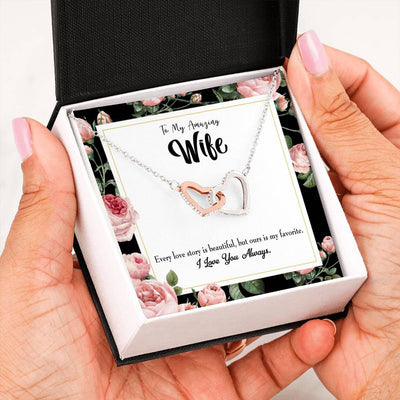 Wife Gift For Wife Birthday My Wife Our Story Inseparable Love Pendant 18k Rose Gold Finish 16� - Interlocking Hearts Necklace