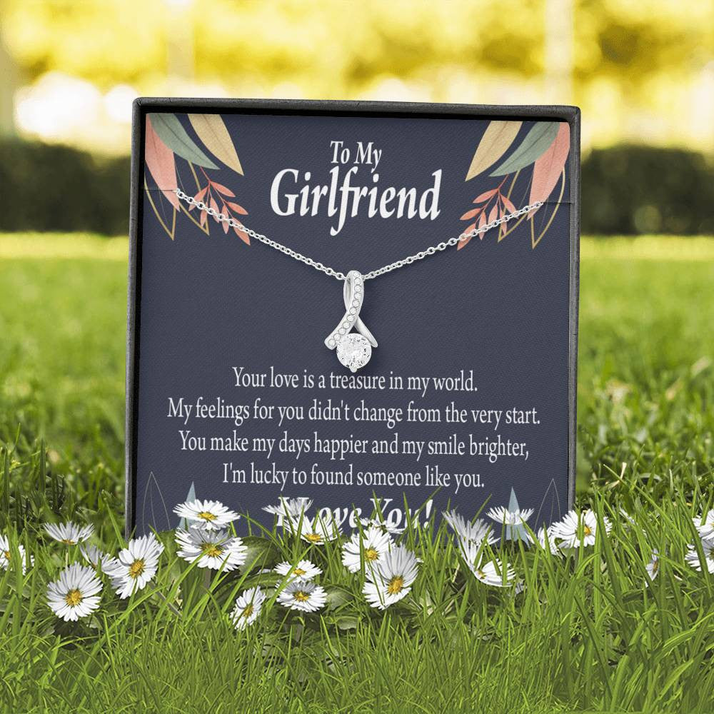To My Girlfriend You Are My Treasure Message Card W Mahogany Style Luxury Box Eternity Ribbon Stone Necklace - Alluring Beauty Necklace Gift For Her