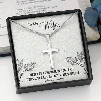 Christian Encouragement Card To My Wifenever Be A Prisoner Faith Cross Necklace Stainless Steel Pendant Religious Gift - Meanful Cross Messages Card Gift Idea