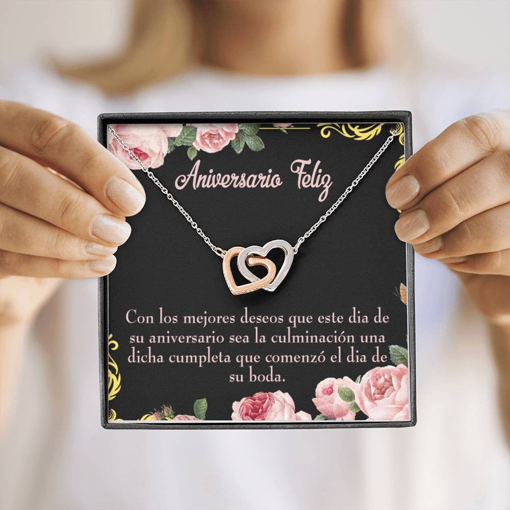 Wife Gift For Wife Birthday Aniversario Feliz Inseparable Love Pendant 18k Rose Gold Finish 16� - Interlocking Hearts Necklace