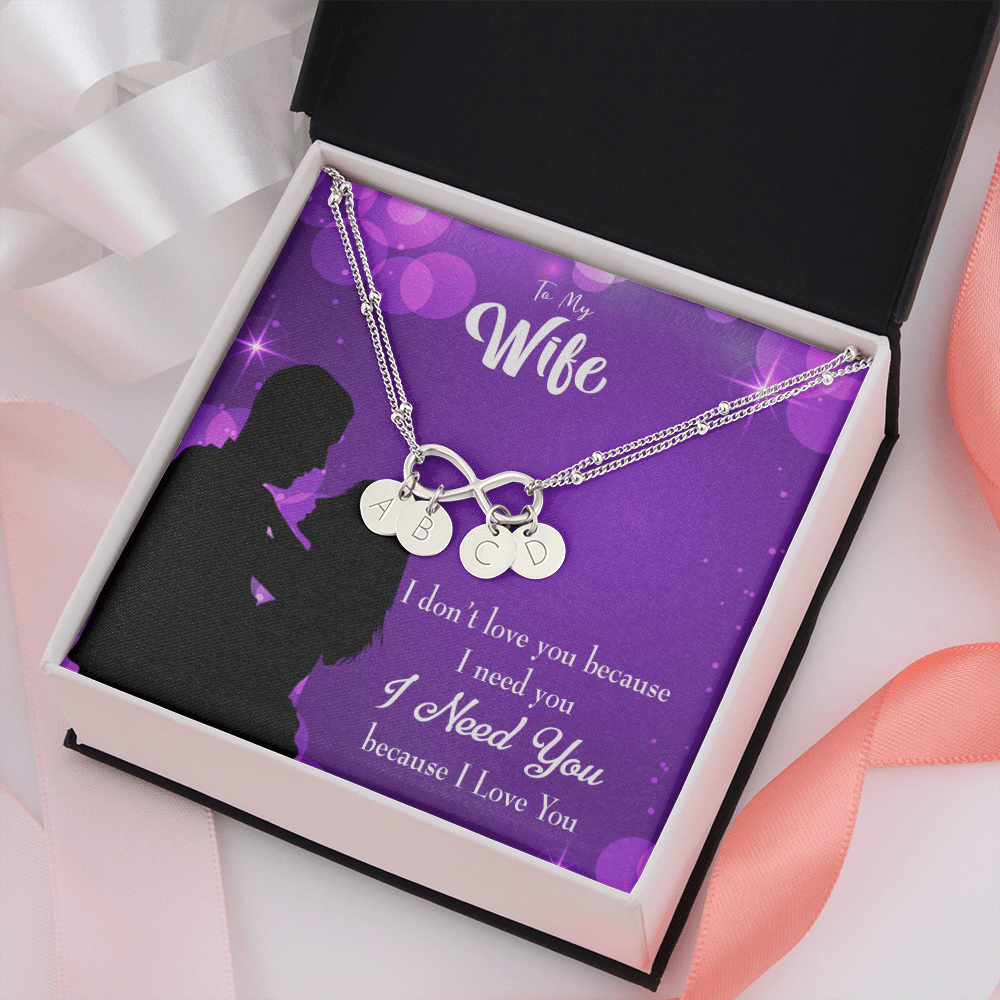 To My Wife Because I Love You Infinity Bracelet With Initial Charms - Infinity Bracelet
