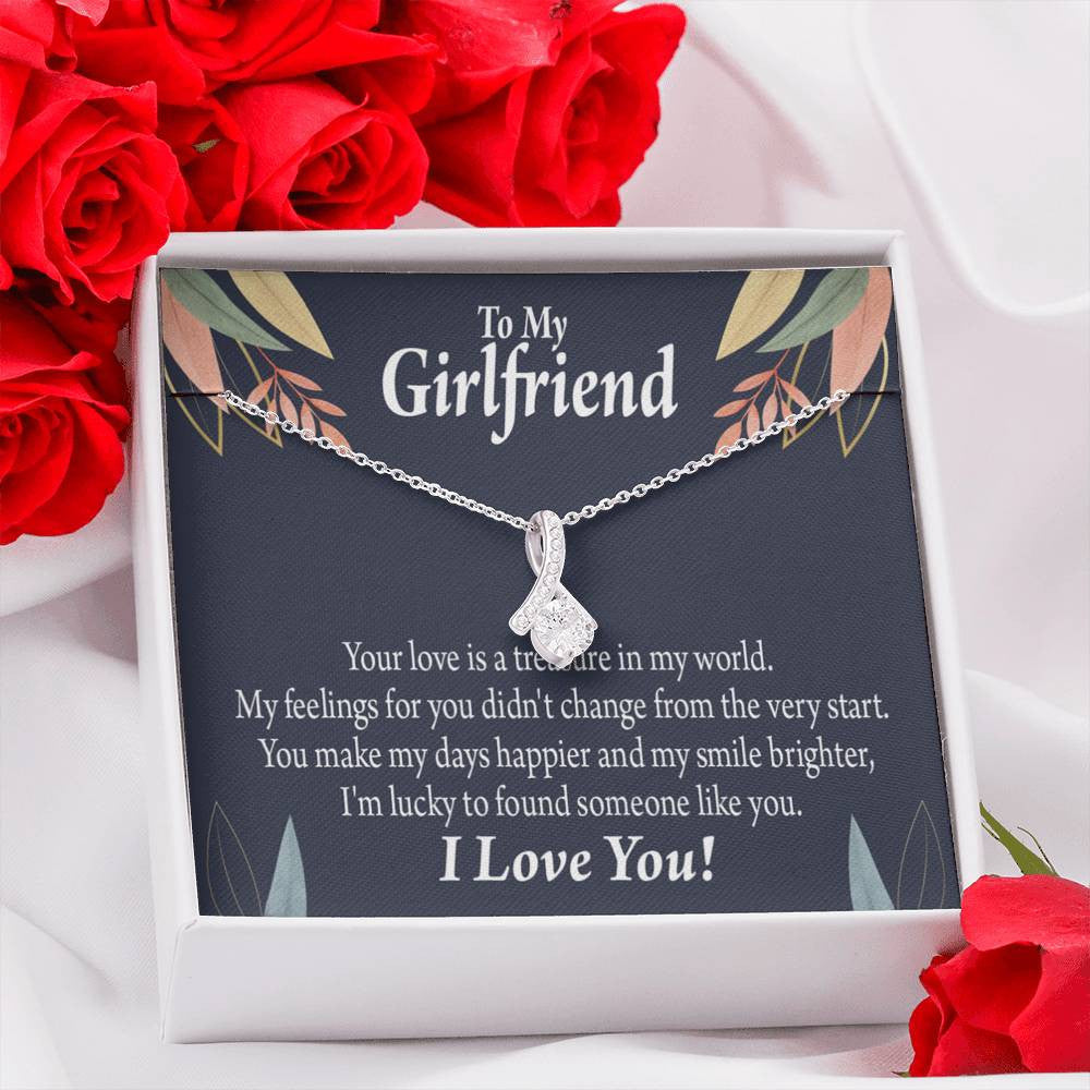 To My Girlfriend You Are My Treasure Message Card W Mahogany Style Luxury Box Eternity Ribbon Stone Necklace - Alluring Beauty Necklace Gift For Her