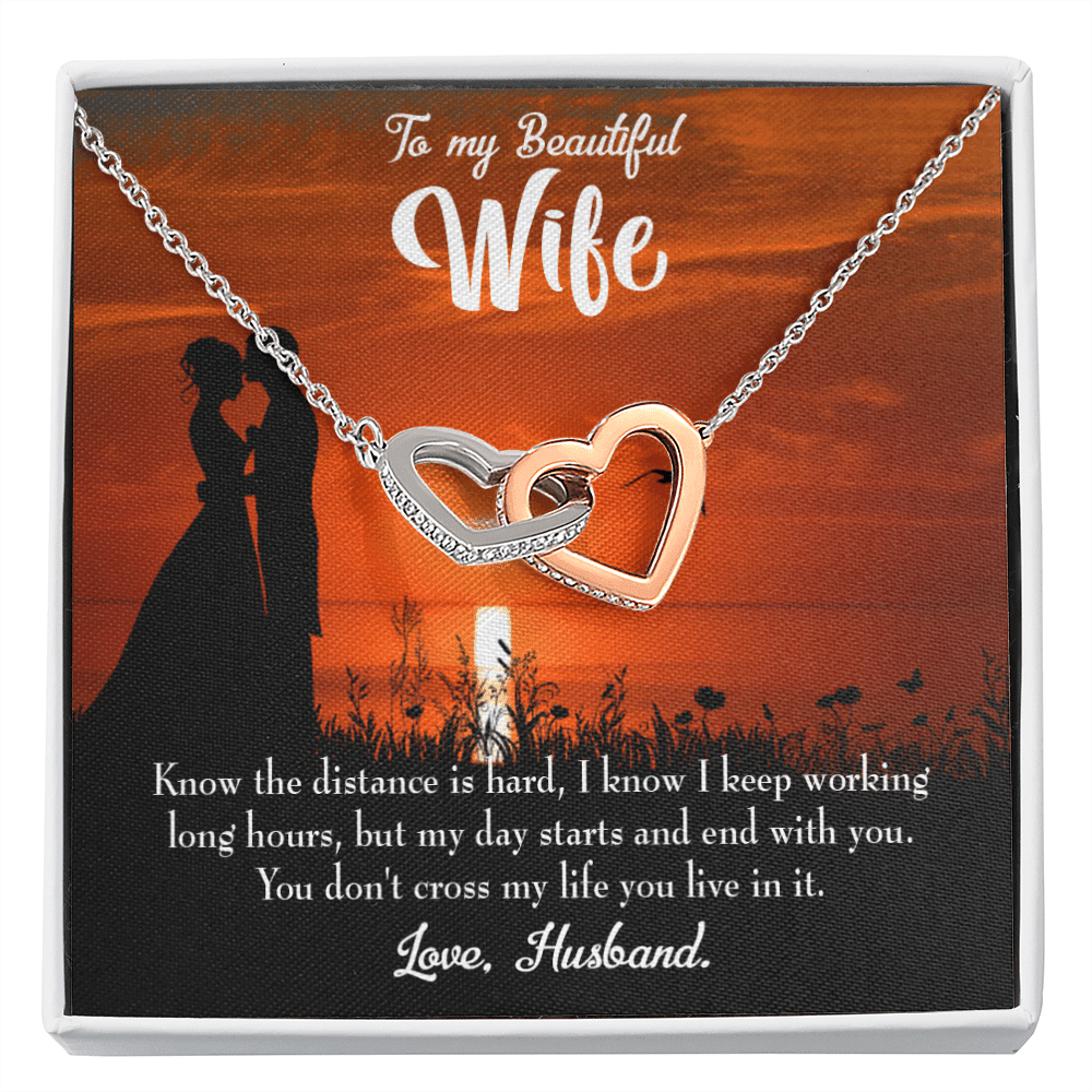 Wife Gift For Wife Birthday Knowing The Distance Inseparable Love Pendant 18k Rose Gold Finish 16� - Interlocking Hearts Necklace